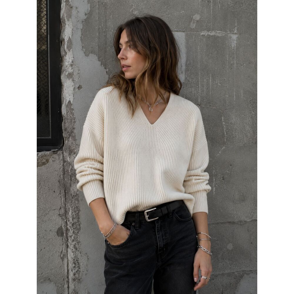 ALLSAINTS Cream Clea V Neck Wool Pullover Sweater Top Women's Size Small